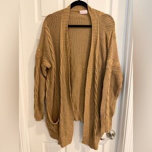 Pink Lily Tan Cable Knit Cardigan